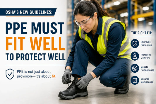 Female construction worker wearing properly fitted PPE and high-visibility safety gear, illustrating OSHA's updated PPE fit requirements for workplace safety and compliance