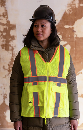 Worker in oversized PPE
